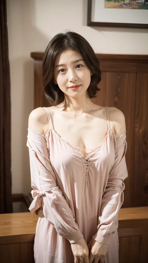 (​masterpiece:1.3), (8k, realism, original photography, top image quality: 1.4), japanese woman、(random hairstyle:1.2)、cleavage:...