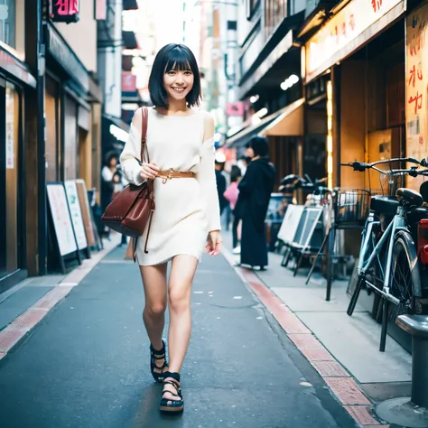 Japanese woman, around 20 years old, walking in the city 