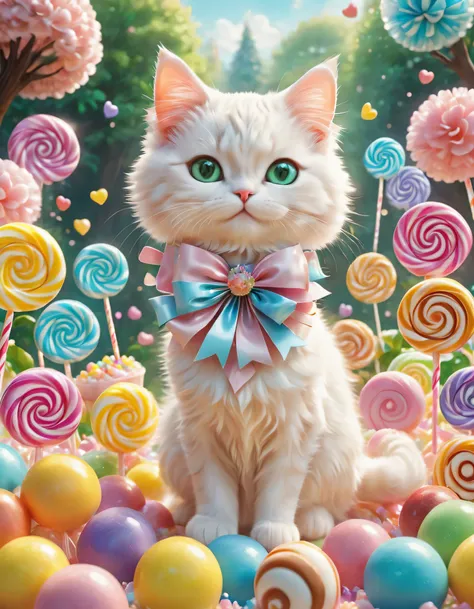 draw the null kingdom candyland,a cat wearing a pop-patterned dress that resembles a candy wrapper will give you candy as a gift...