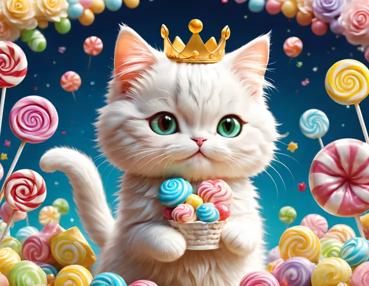 draw the null kingdom candyland,a cat wearing a pop-patterned dress that resembles a candy wrapper will give you candy as a gift...