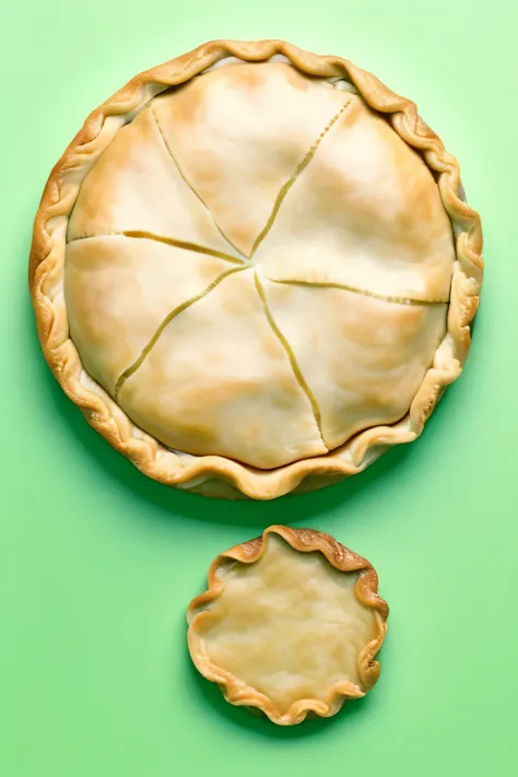 A round meat pie，green background，product picture，high quality，fine