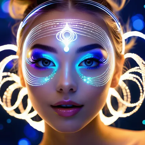 Sparkles appearance is both whimsical and futuristic, with luminescent tendrils of light emanating from their fingertips, creating a dazzling display of energy. Their form is fluid and ethereal, with translucent layers of light intertwining to form their b...