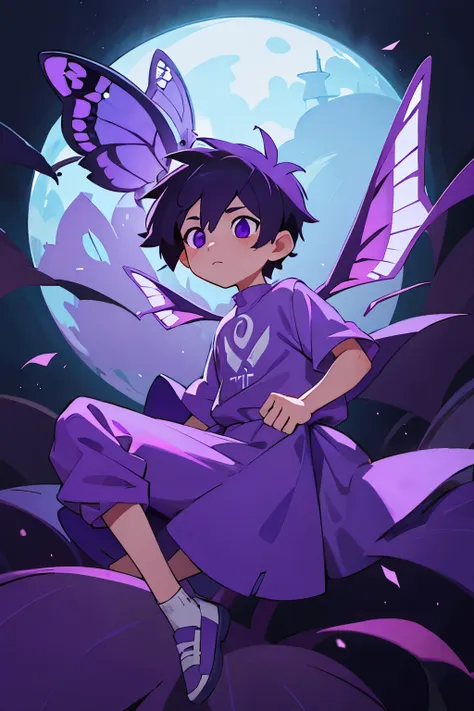 boy moth in purple colors in the style of the hollow hight game