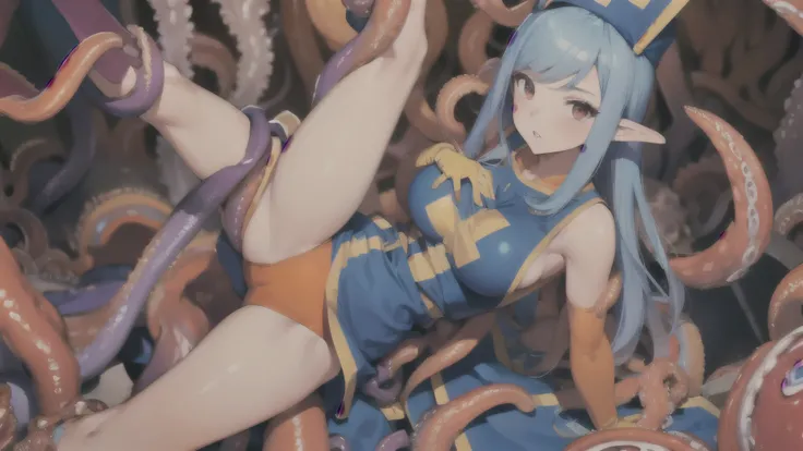 masterpiece,highest quality, unreal engine, super resolution, very detailed,
1 girl, waist, thin, (muscular:0.8)
round chest, Big breasts, bold face,  parted lips, observe the audience,
Are standing, sexy pose
waist shot,(Many tentacles entwine around her ...