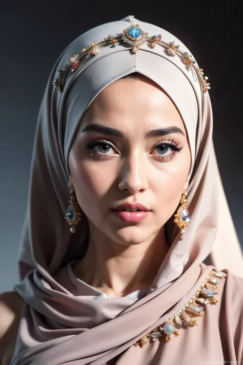 RAW, Best quality, high resolution, Masterpiece: 1.3), Beautiful business woman in hijab (iu:0.8),
Masterpiece, Perfect body, lips parted, wearing a nice hijab, Make-up perfectly applied,
Perfect face with intricate details, Earrings dangling from ears, Cl...