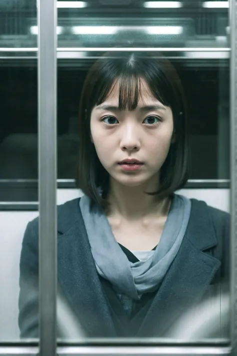 A woman with a mysterious face on a train、Yamanote Line、Super high quality、Psychological horror