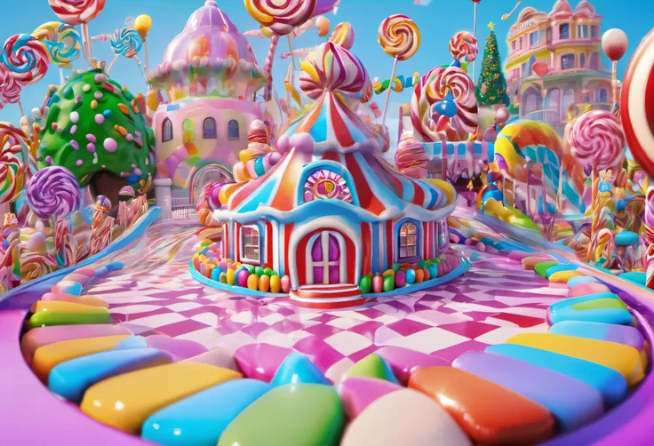 candyland,House made of candy,Amusement rides made of candy,8k,high quality,masterpiece,Super fine