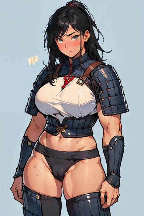 (high resolution, pixel perfect, gorgeous illustrations), (hyper quality, muste piece, etheric: 1.4), (((1girl))), (((((pussy))))), tattoo, mature woman, cool atmosphere, black hair, (((blush))), (((((((muscular))))))), ((thick thighs)), (((wide hips))), (...