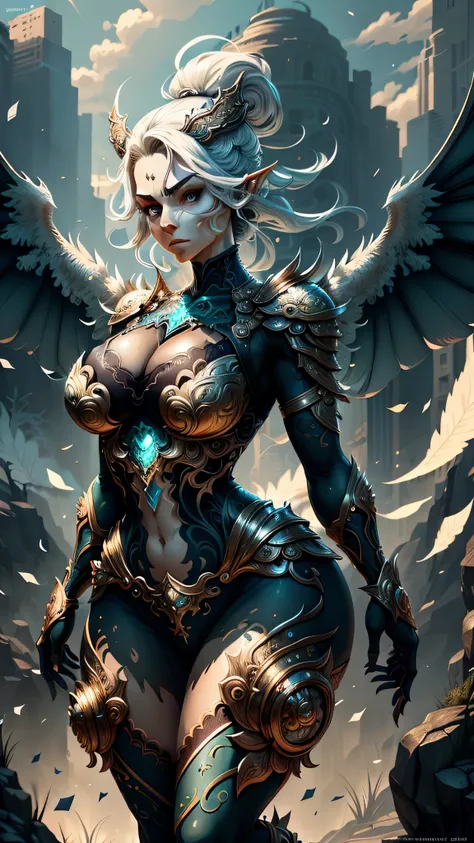 highly detailed fantasy art，Anthropomorphism，Ultra-burly body、Flying hair，highly details eye，pretty eyes，busty, Detailed beautiful face, feminine, busty, curvy hips ，The body of a woman、musculature、Intricate openwork pattern armor panties，Thick wild pubic ...