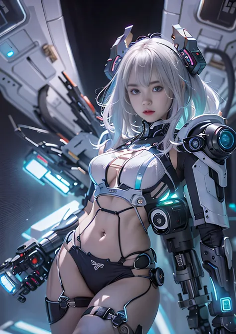 highest quality、master piece、超A high resolution、(Photoreal:1.4)、Raw photo、Combat Robot Angel、white porcelain body、Acrylic transparent cover、white hair、glowing skin、1 cyborg girl、((Ultra realistic details))、porate、global illumination、Black Shadow、octane ren...