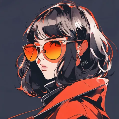 Anime girl with sunglasses in her hair, Guweiz style artwork, digital illustration style, anime style illustration, anime style 4k, orange eyes, With shining eyes, anime style. 8K, Hero, Persona 5 art style wallop