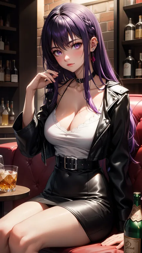 (best quality:1.1), (Masterpiece:1.2), High quality shadow, beautiful details, Beautiful face, Detailed eyes, depth of field, high resolution, best shadow, best light, 1 girl, see the audience, shiny purple hair, smooth, blunt, long hair, ruby pink eyes, s...