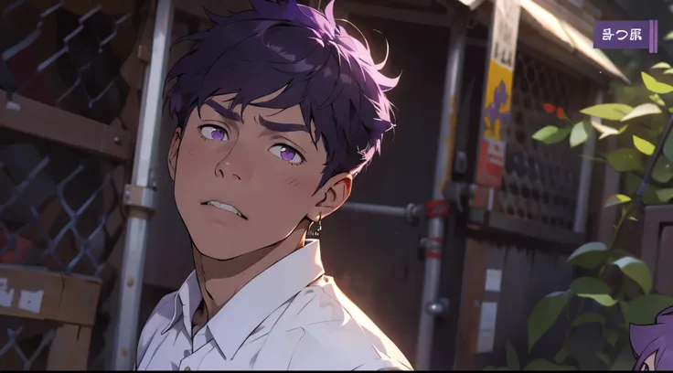 cute boy is upset 17 years old purple eyes purple hair