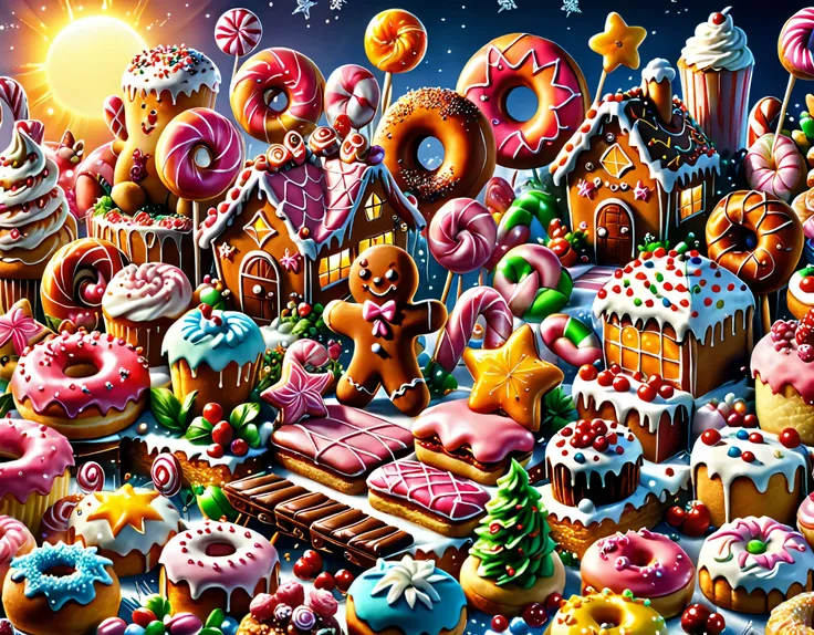 general shot: 1.5, ((beautiful world of sweets and pastries, city with cookie buildings, chocolate bar bridges: 1.4, letting you...