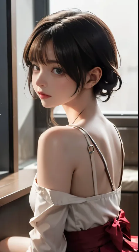 (8K, Raw photo, highest quality, masterpiece: 1.2),
Beautiful Japanese girls in 3D, She wears traditional attire with bangs and long brown hair that flows down to her shoulders. Her bare shoulders are visible through her off-the-shoulder top., A glimpse in...