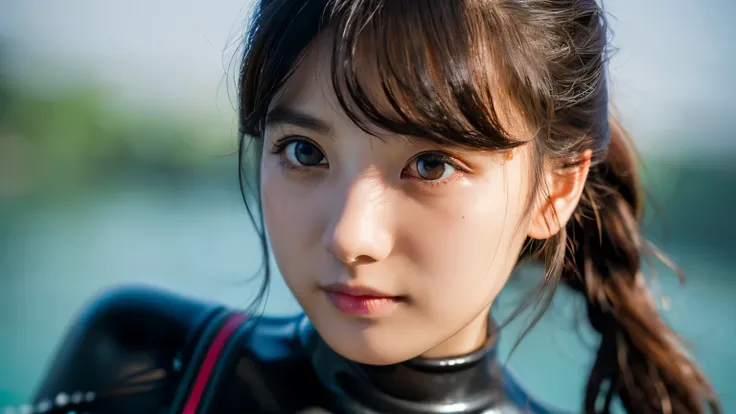 (1 Girl)、highest quality、masterpiece、超A high resolution、(Photoreal:1.4)、Raw photo、1 girl、wet hair、Sweat、(Wearing a heavy wetsuit)、Female Divers、long sleeve、gloves、Portrait、Shadow、octane rendering、8K、super sharp、Metal、intricate decorative details、Lake Detai...