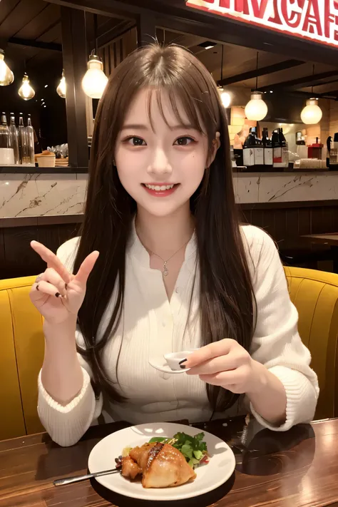 1 girl、cute、24-years-old、laughter、looking at the viewer、picture、lively、highest quality、((Nogizaka Idol、korean idol、Gravure idol pose、(())、25 years old、expensive:1.2、Cafe、restaurant、Italy、American、Australia、Glamour))