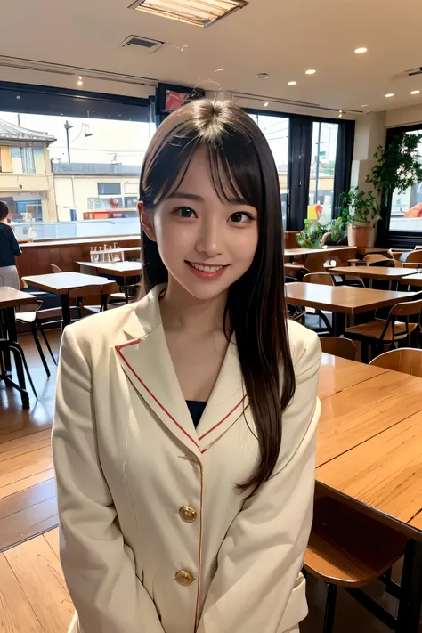 1 girl、cute、24-years-old、laughter、looking at the viewer、sailor suit、uniform、picture、lively、highest quality、adopt、detailed face、classroom、detailed background、diffused lighting、Depth of the bounds written、Bokeh、(Nogizaka Idol、korean idol、Gravure idol pose、((...