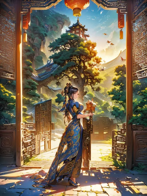 ((highest quality)),(ultra high resolution),(Super detailed),(detailed description),((The best CG)),(best work of art),super precision art,amazing drawing art,(Chinese fantasy art with intricate details:1.5), (Entrance to the Gate:1.8),Carp waterfall climb...