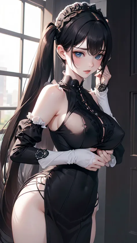 (random pose:1.2),gothic lolita dress,Ultra detailed skin,(Thin type:1.8),(big breasts:1.5), Beautiful breasts, pale skin, pointed breast, Erect nipples,twintails,twin drills,(Ultra Thin hair), (Ultra Soft hair), (Ultra straight hair:1.5),blunt bangs, (Hig...