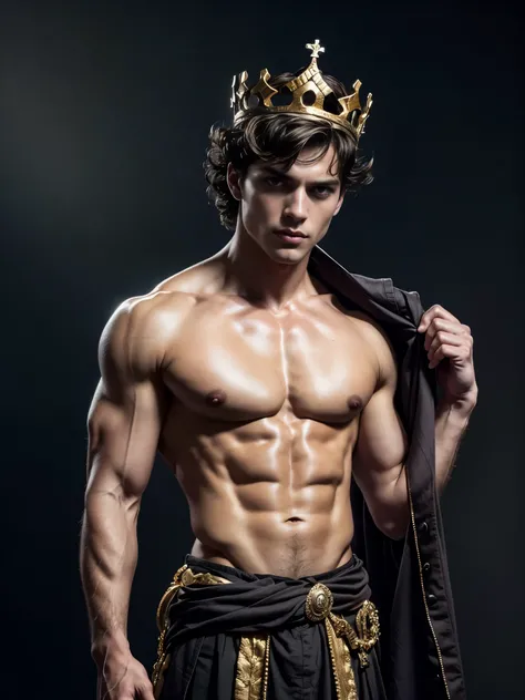 Photorealistic, ((best quality)), ((masterpiece)), (detailed), masculine portrait of young dark fantasy prince, 18-year-old male model, handsome, tall, cute looking, evil look, dark look, powerful, young male, handsome model, clean shave, silver eyes. (sho...