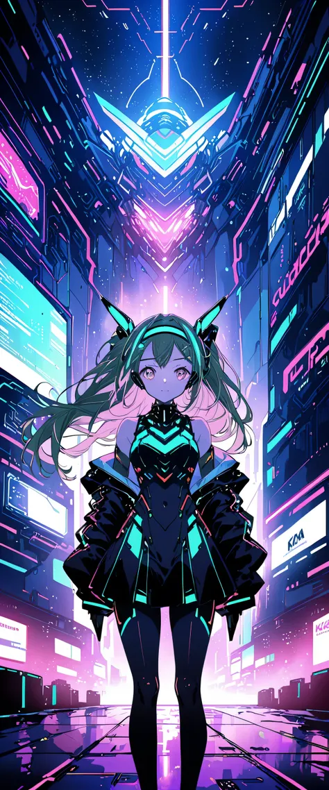 anime girl wearing a dress and headband standing in front of a building, digital cyberpunk anime art, digital cyberpunk - anime ...