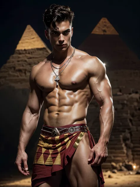 Photorealistic, Mesoamerican guy , ((best quality)), ((masterpiece)), (detailed),masculine portrait of young aztec god prince, 18-year-old male models, handsome, tall, cute looking, evil look, dark look, powerful, young male, handsome model, clean shave, s...