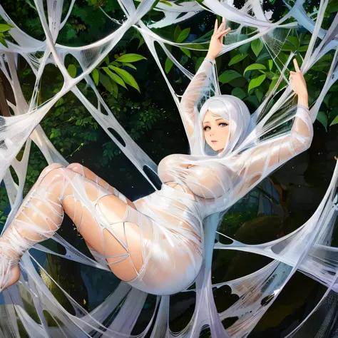 a woman trapped in the spider web, spider web, cocoon, gr3ysh33r,