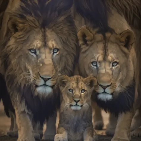 a black and white photo of a lion and a lion cub, family portrait, por bernard d’andrea, por mirabello cavalori, lions, por mich...