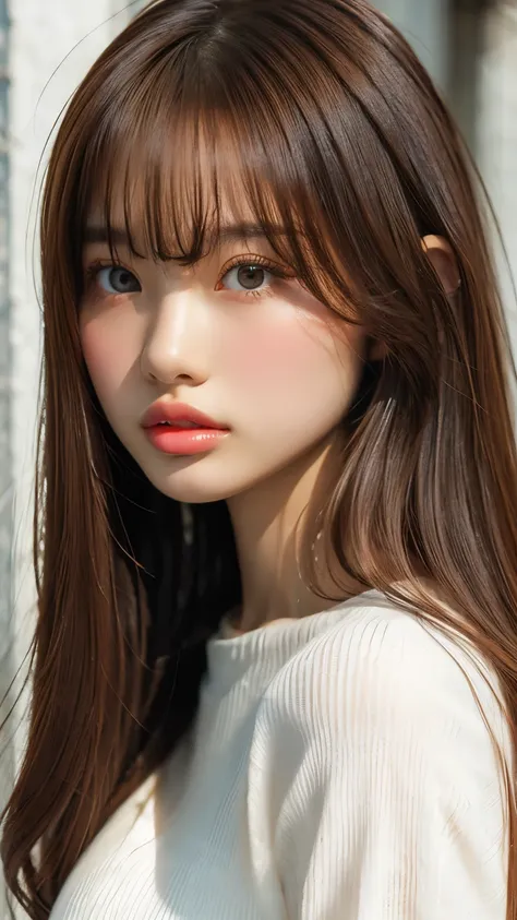 sexy big breasts、15 year old beautiful girl sexy cute looks and cute, beautiful and sexy face、The strong wind blows the hair in front of my face、Beautiful long metallic blonde straight hair with beautiful cute and sexy eyes hidden in her long bangs