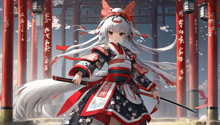 ((highest quality)),(ultra high resolution),(Super detailed),(detailed description),((The best CG)),(best work of art),super precision art,amazing drawing art,(Japanese-inspired fantasy art with intricate detail:1.5), (adult women:1.8),(Shrine Maiden Warri...