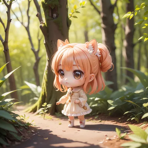 Mignon bébé Chibi Anime,(((Chibis 3D))) (best quality) (Master Prize)、（Squirrel Fairy:1.4)、cheveux brun, L’automne dans la forêt des contes de fées、Tenir un gland à deux mains En attendant de commencer