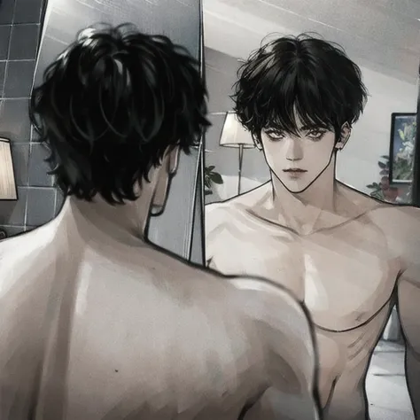 Handsome Men Looking at Mirror