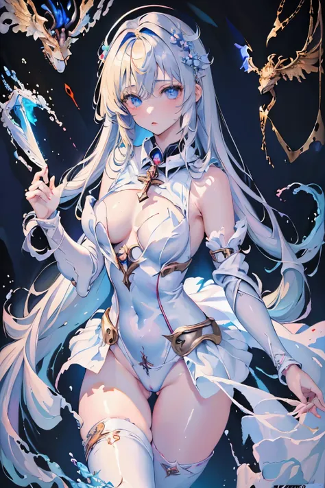 （（（highest quality、masterpiece、normal body、8k、detailed face、ultra precision、Normal hand、normal finger、５This finger、supreme）））female hero（（human、blonde、19 years old、150cm））、Silver Breastplate、Racy blue leotard、white pareo、Possessing the holy sword Excalibur...