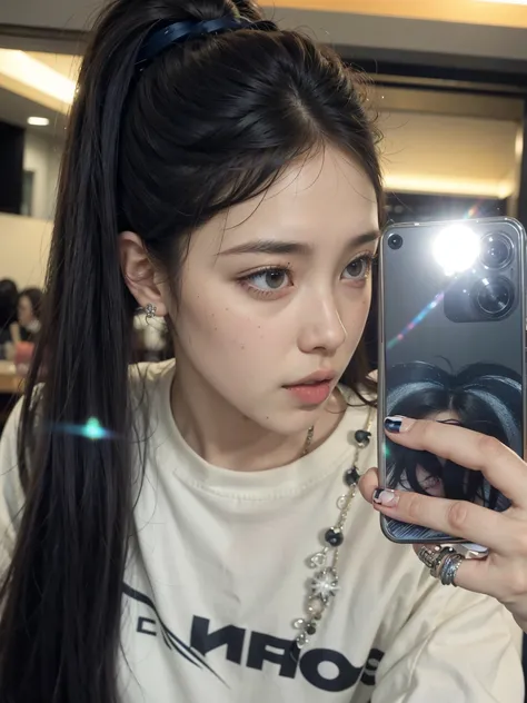 Arafed woman with long hair holding a cell phone in her hand., jennie rosa negro, jossi de blackpink, jisoo de blackpink, parque roseanne de blackpink, Jisoo de Blackpink, ulzzang, tzuyu de dos veces, heonhwa choe, kim taejin, jinyoung shin, retrato de jis...