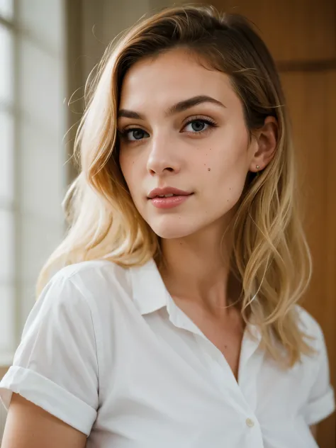 female, relaxed, backlit, (Deep Focus), contrast, (f_stop 2.8), (focal_length 35.0) f/2.8, 35mm focal length, analog photo, silhouette, spotlight, full body view, natural breasts with (white shirt: 1.5), a beautiful natural busty european woman, pale skin,...