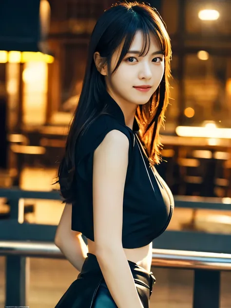 1 girl, (wearing a black blouse:1.2), black short skirt, beautiful Japanese actress, (RAW photo, highest quality), (realistic, Photoreal:1.4), masterpiece, very delicate and beautiful, very detailed, 2K wallpaper, wonderful, finely, very detailed CG Unity ...