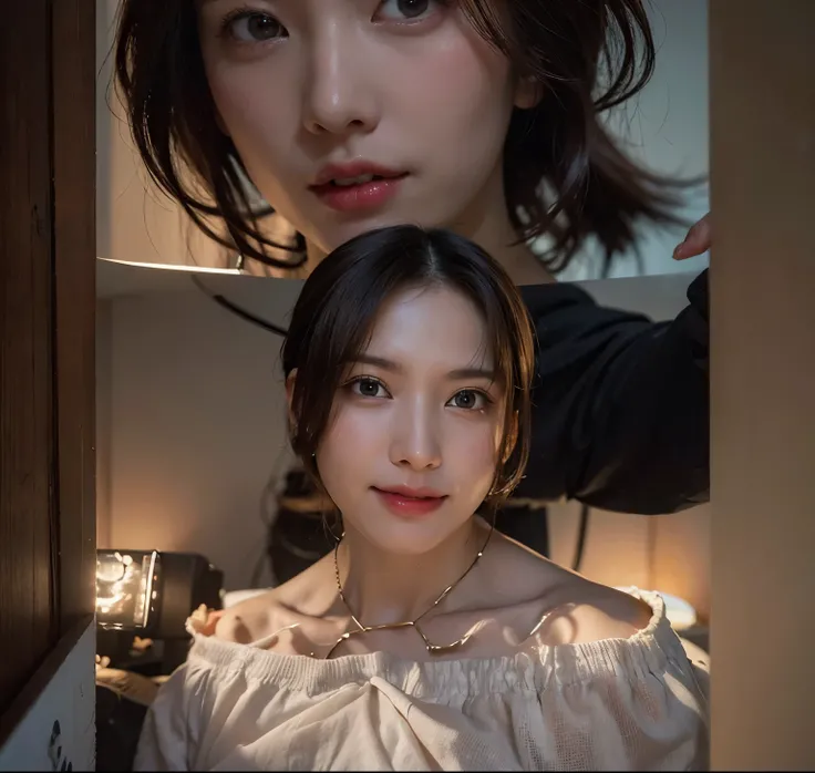 (​masterpiece:1.3), (8K, Photorealsitic, Raw photography, Top image quality: 1.4), Japan high school girls、(Random hairstyles:1.2)、cleavage of the breast:1.2、Super Detail Face、Eye of Detail、double eyelid、Bring your chest together、sharp focus:1.2、prety woma...