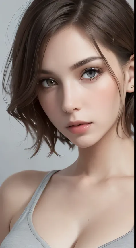 8k uhd、RAWphotograph、モデルphotograph撮影、 (masterpiece, highest quality, photorealistic, High resolution, photograph: 1.3), Close-up, Focusing, hot models, slim, 30 year old mature woman、small face、short cut hair、dark brown hair、Detailed beautiful eyes、realな肌,...