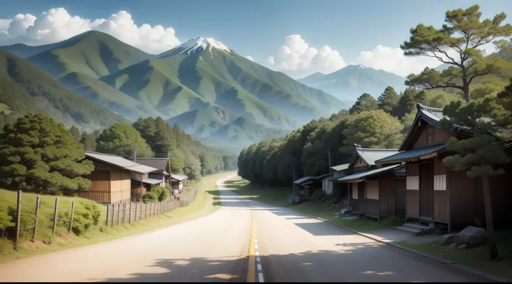 Empty dirt road, In the rural areas of Japan, wood, Leaves swaying in the wind, butterfly, Mountain,