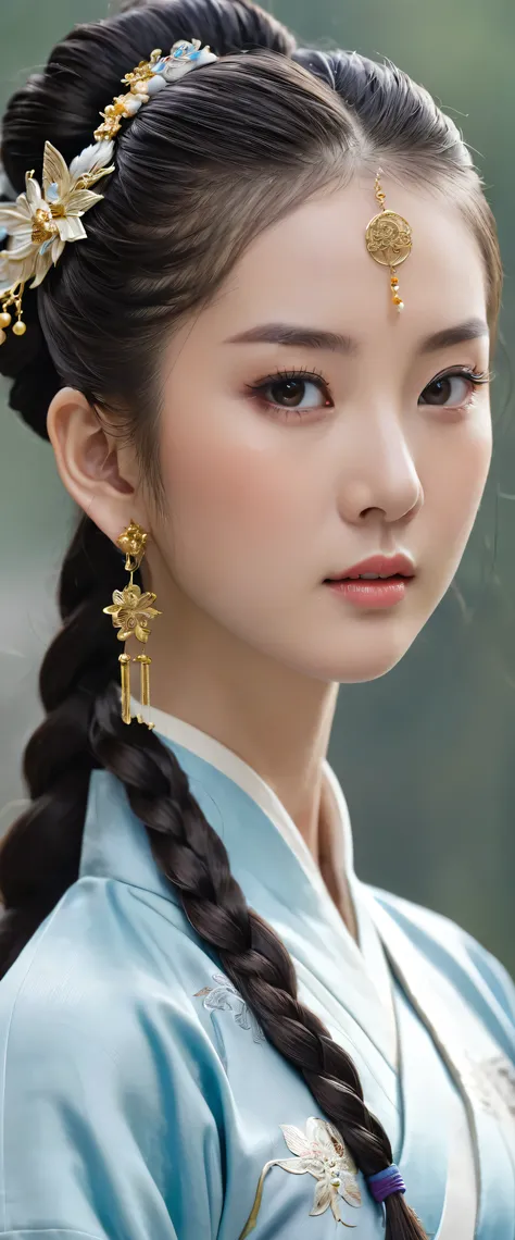 highest quality、masterpiece、High resolution(1.4)、Wuxia 1girl, dressed in an exquisite China dress,、It revealed her super gorgeous face adorned with subtle makeup and a serene look.。Long flowing hair cascading down her back、Sparkling in the sunlight、It caug...