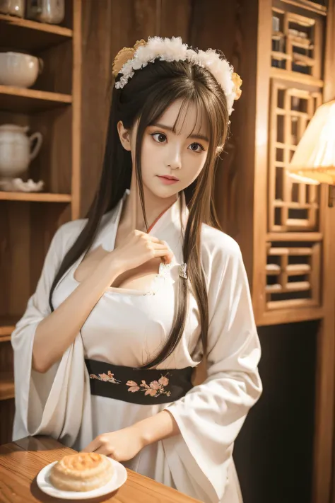 chunmomo, (masterpiece, best quality:1.2), soft light, 1girl, solo, delicate face, detailed skin, long black hair, ,hanfu, chine...