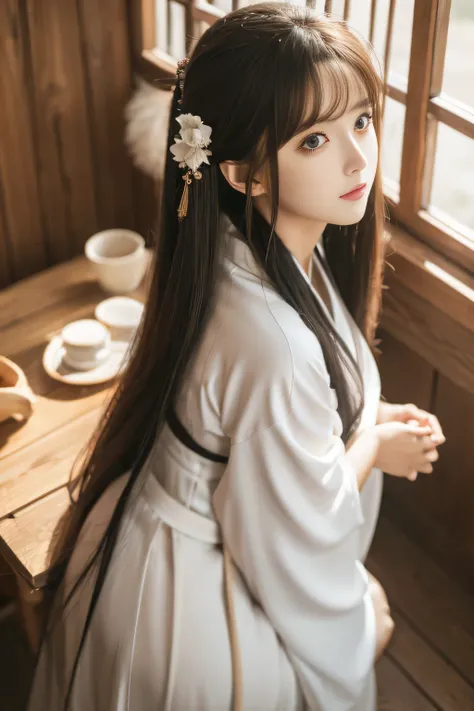 chunmomo, (masterpiece, best quality:1.2), soft light, 1girl, solo, delicate face, detailed skin, long black hair, ,hanfu, chine...