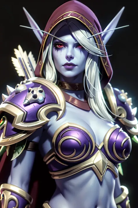 (masterpiece, best quality:1. 3) 1 girl, solo, elf, sylvanas windrunner, long hair, silver hair, large breasts, looking at viewe...