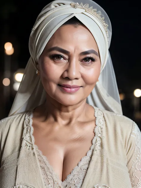 (masterpiece) (old mature) (beauty one)
60 Years old, Vietnam mature woman, wearing Wide Hijab, perfect curvy body, (gorgeus eyes) natural saggy breast : 4 about to burst out, gorgeous eyes, Soft smile, wearing Gamis, necklace, hairband, natural makeup, ou...