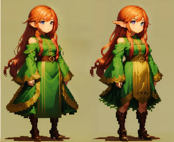 detailed face handsome with rosy cheeks, image-based versions a couple of pixel art of a woman in green dress, visual novel sprite, pixel art sprite, colored concept art, concept pixelart, made in rpg maker, full body sprite, sprite 2 d, sprite art, spirit...