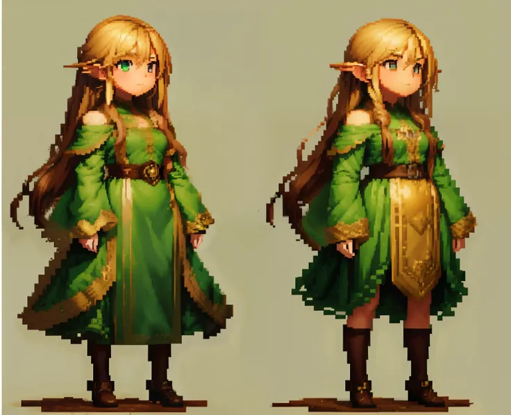 detailed face handsome with rosy cheeks, image-based versions a couple of pixel art of a woman in green dress, visual novel sprite, pixel art sprite, colored concept art, concept pixelart, made in rpg maker, full body sprite, sprite 2 d, sprite art, spirit...