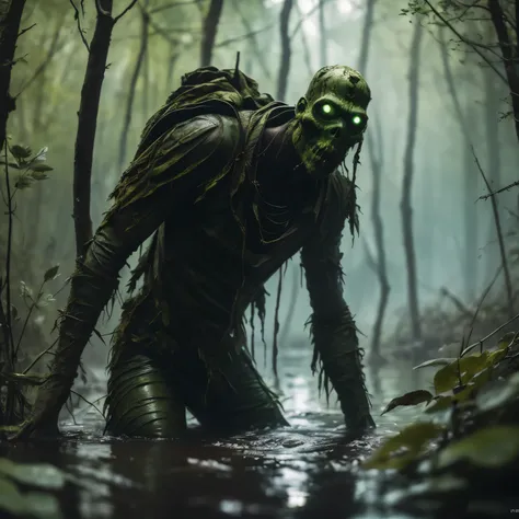 (ohwx) a (swamp zombie) disturbing scene, close up, photography, natural light, photorealism, cinematic rendering, ray tracing, ...