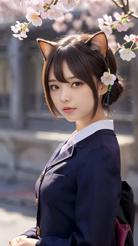 masterpiece, 4k, Bokeh, beautiful face, (multiple girls:1.4), Harem, group photo, (Cat ear:1.3), medium bob hair, pink , looking at the viewer, cherry blossoms, (cherry blossoms模様の和服:1.4), upper body shot, 