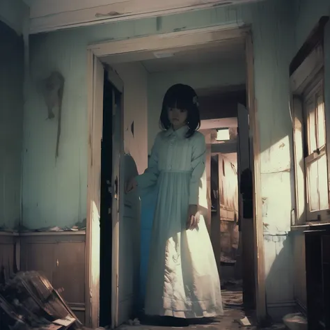 photos of ghosts only japan teenage girl. in the dim light, the scope of claustrophobia in a small room in tokyo, a ghostly pres...